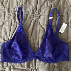 Blue plunge bra